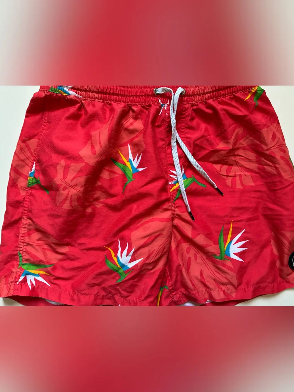 Quiksilver Kids Red Tropical Bird of Paradise Swim Trunks - Large